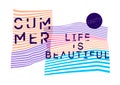 Summer Party `Life is beautiful` typographic poster design. Vector illustration. Royalty Free Stock Photo
